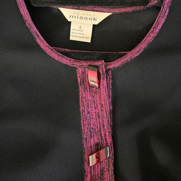 Misook 3 Pc Pantsuit Black Fuchsia Knit Cardigan Shell Vintage 80s L - Picture 7 of 13